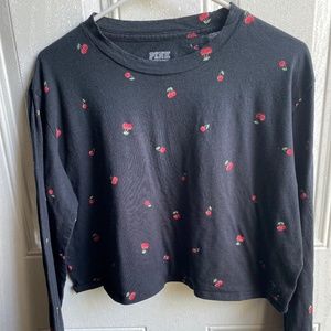 PINK Long Sleeve Cropped Shirt with Cherries